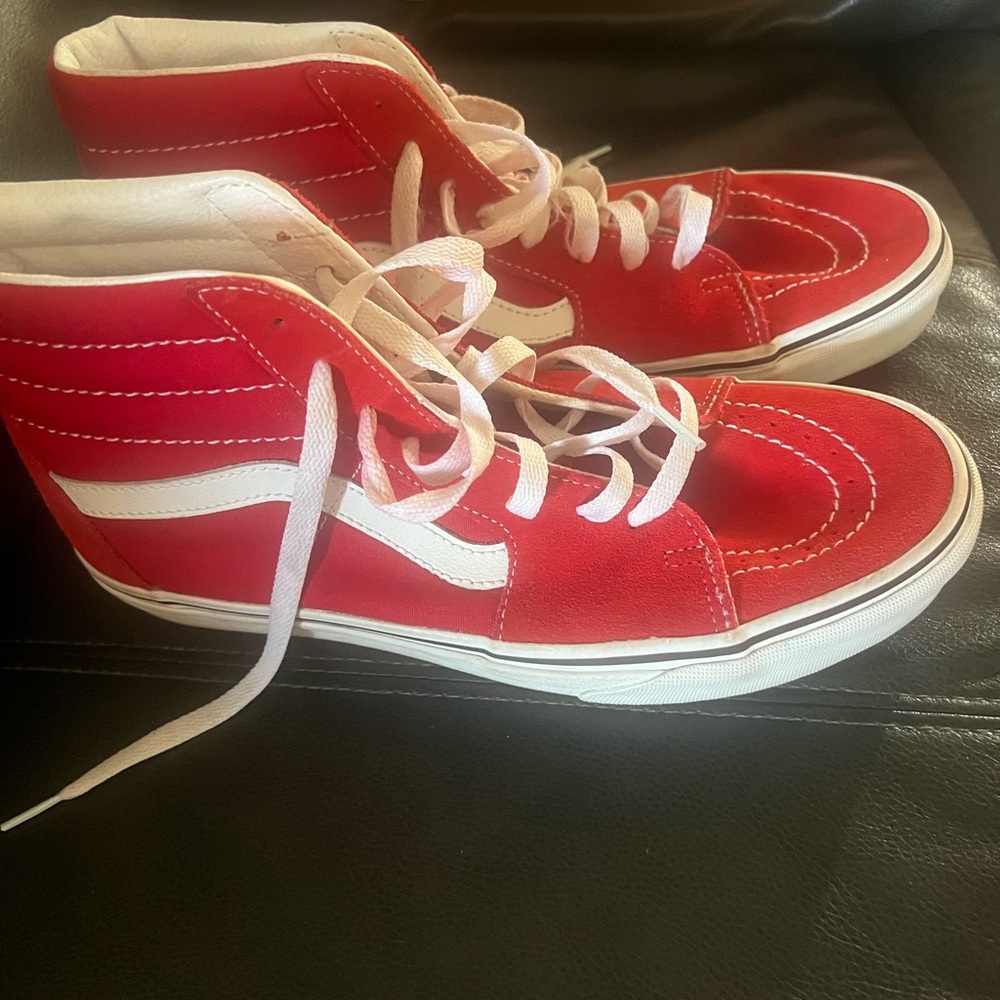 Vans Red and White High-Top Sneakers